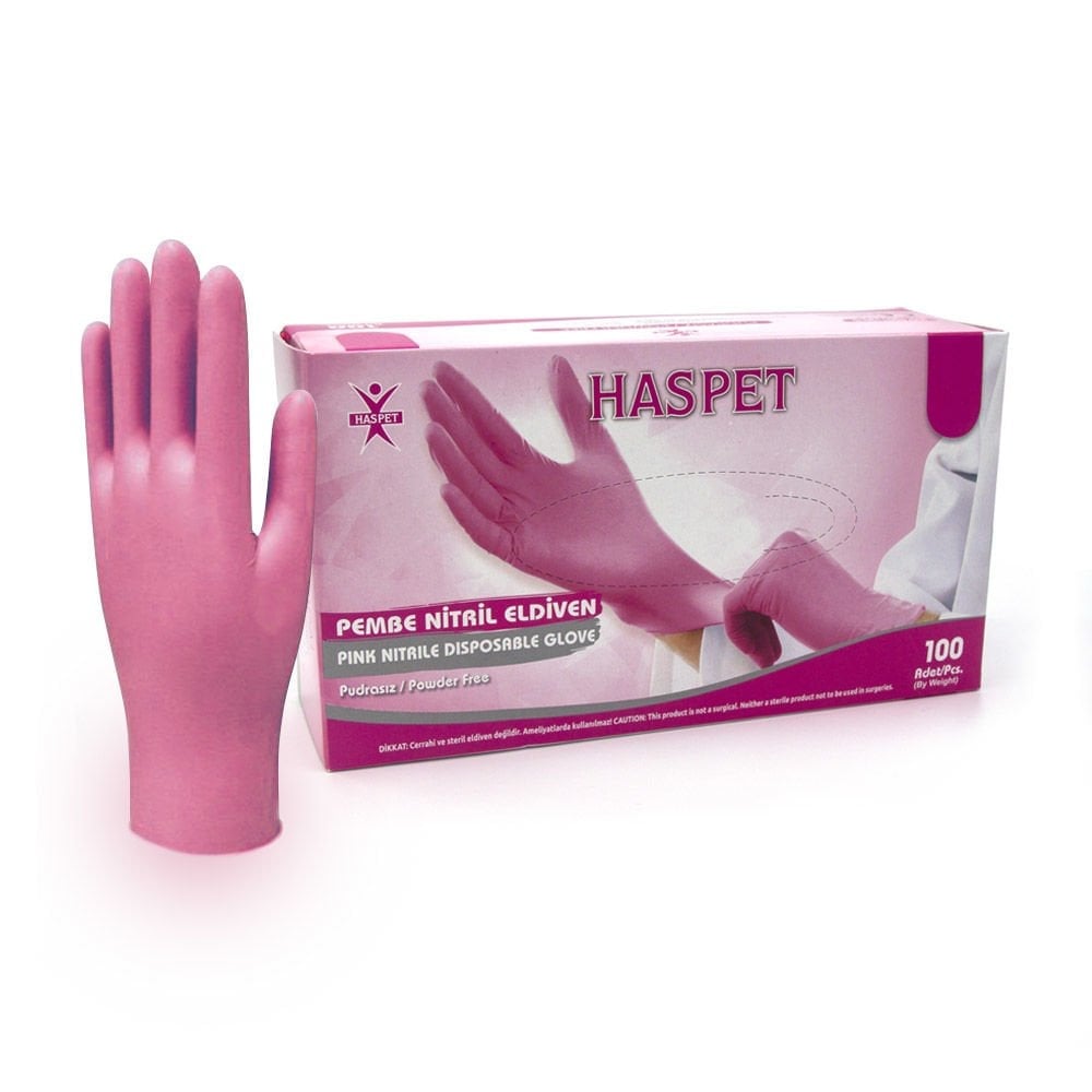 Haspet Pembe Nitril Pudrasız Muayene Eldiveni 100'lü